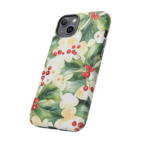 Christmas Holly on a Golden Background - Impact Resistant Phone Case
